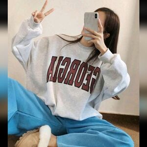 Shein Georgia Graphic Drop Shoulder gray oversized crewneck Sweatshirt, size XL